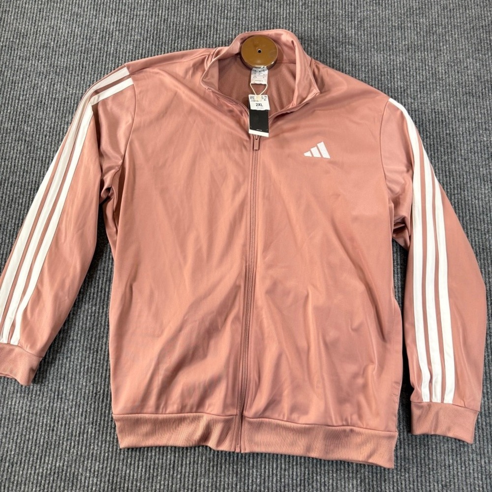 Adidas Track Jacket Pink Full Zip 3-Stripe Mens 2XL Athletic JI8819 NEW
